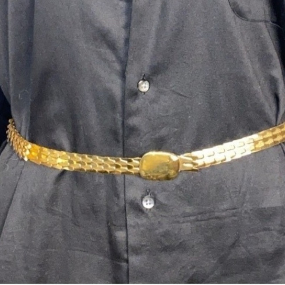 Vintage Belt Gold Stretch Shingle Thin Metal Belt scale Hippie Chic 27”